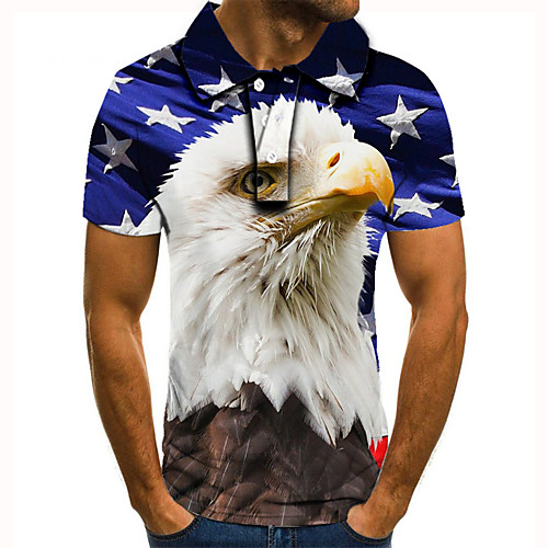 

Men's Golf Shirt 3D Print Graphic Prints Eagle Button-Down Short Sleeve Street Tops Casual Fashion Cool Blue / Sports
