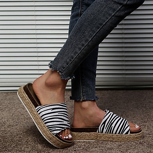 

Women's Sandals Espadrilles Comfort Shoes Outdoor Slippers Platform Round Toe PU Striped Leopard Leopard White Black