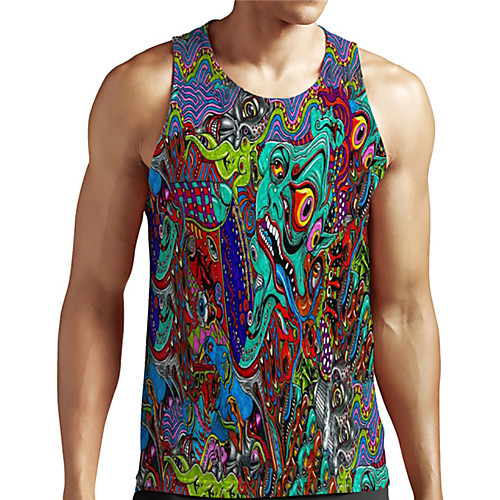 

Men's Unisex Tank Top Undershirt Shirt 3D Print Abstract Graphic Prints Plus Size Print Sleeveless Casual Tops Basic Designer Big and Tall Round Neck Blue-Green / Summer