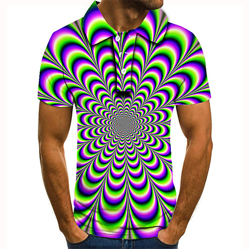 

Men's Golf Shirt Tennis Shirt 3D Print Optical Illusion Geometry Button-Down Short Sleeve Street Tops Casual Fashion Cool Purple / Sports