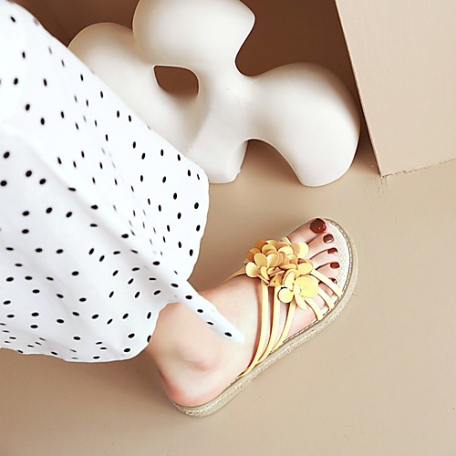 

Women's Sandals Outdoor Slippers Flat Heel Round Toe PU Synthetics Yellow