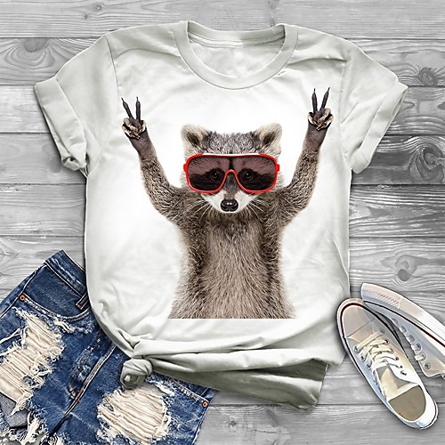 

Women's Plus Size Tops T shirt Graphic Animal Print Short Sleeve Crewneck Basic White Big Size XL XXL 3XL 4XL 5XL / Holiday