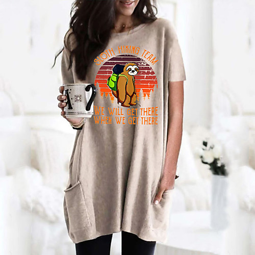 

Women's T shirt Dress Cartoon Graphic Round Neck Tops Basic Basic Top Black Wine Army Green