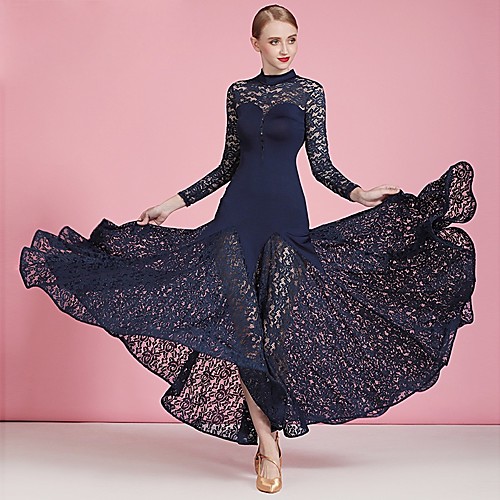 

Dance Costumes Dress Lace Splicing Women's Training Performance Long Sleeve Milk Fiber