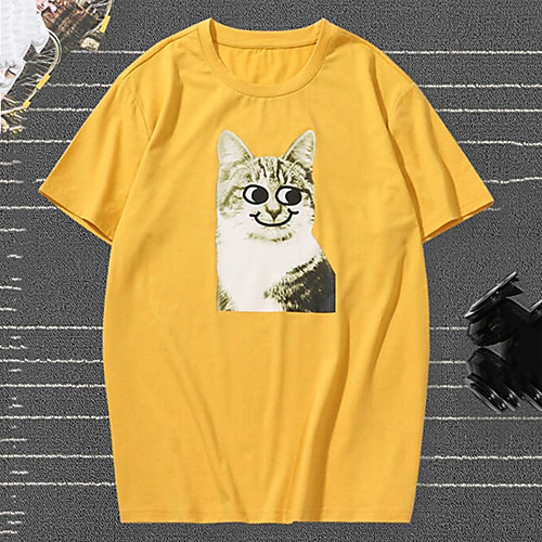 

Men's Tee T shirt Hot Stamping Cat Graphic Prints Animal Print Short Sleeve Casual Tops 100% Cotton Basic Designer Big and Tall Yellow