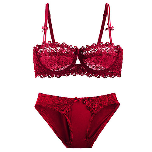 

Women's Bra & Panty Set Underwire Bra 3/4 Cup Solid Color Sexy Wine