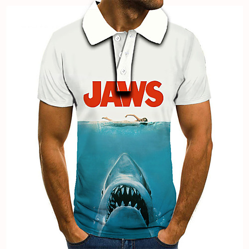 

Men's Golf Shirt 3D Print Graphic Prints Shark Letter Button-Down Short Sleeve Street Tops Casual Fashion Cool Blue / Sports