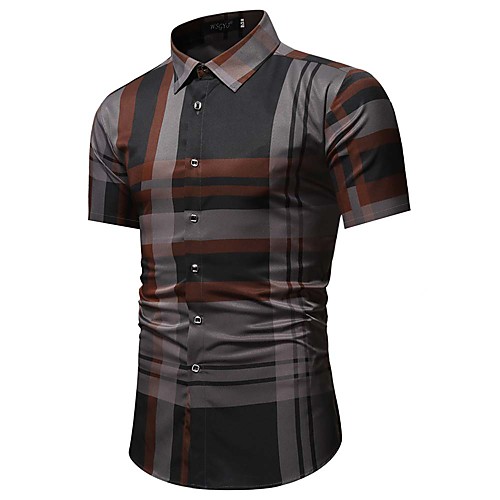 

Men's Shirt Plaid Short Sleeve Daily Tops Business Simple Classic Collar Navy Blue Coffee / Work