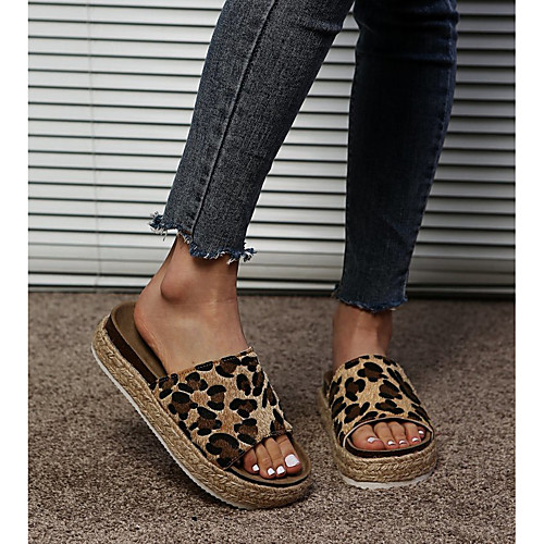 

Women's Loafers & Slip-Ons Boho Bohemia Beach Comfort Shoes Platform Sandals Flat Heel Open Toe Rubber Leopard Leopard White Black