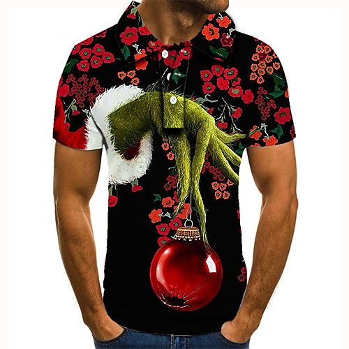 

Men's Golf Shirt Tennis Shirt 3D Print Floral Hand Button-Down Short Sleeve Street Tops Casual Fashion Cool Black / Sports