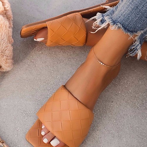 

Women's Loafers & Slip-Ons Outdoor Slippers Flat Heel Open Toe PU Solid Colored Red Black Khaki