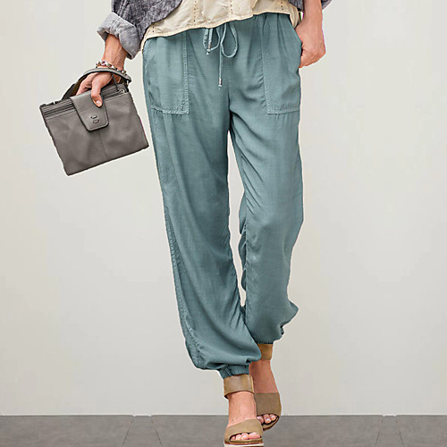 

Women's Ethnic Style Casual / Sporty Comfort Going out Weekend Chinos Pants Plain Full Length Pocket Elastic Drawstring Design Black Blue Gray