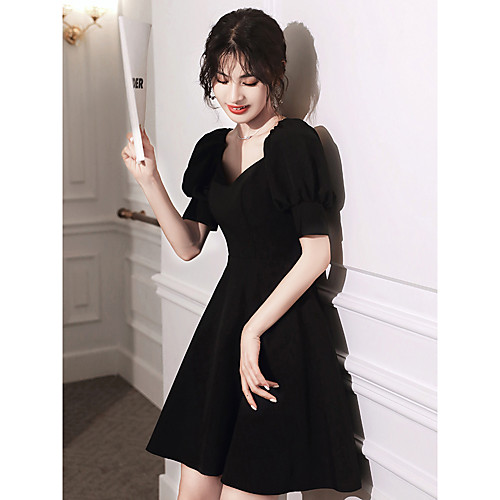 

small black evening dress women 2021 new simple and generous temperament banquet usually wear short dresses
