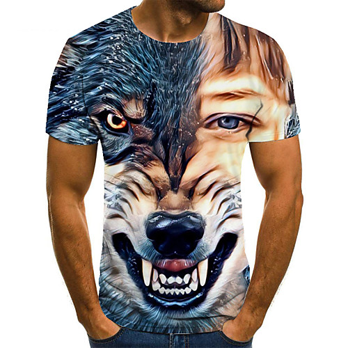 

Men's Unisex Tee T shirt Shirt 3D Print Graphic Prints Wolf Animal Plus Size Print Short Sleeve Casual Tops Basic Fashion Designer Big and Tall Round Neck Gray