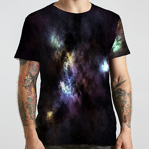 

Men's Unisex Tee T shirt 3D Print Galaxy Graphic Prints Plus Size Print Short Sleeve Casual Tops Basic Designer Big and Tall Black
