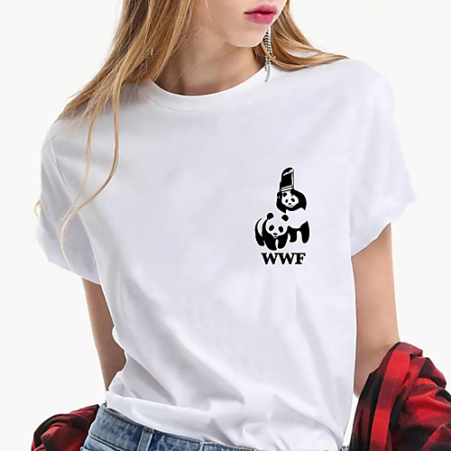 

Women's T shirt Panda Letter Animal Print Round Neck Basic Tops 100% Cotton White Black
