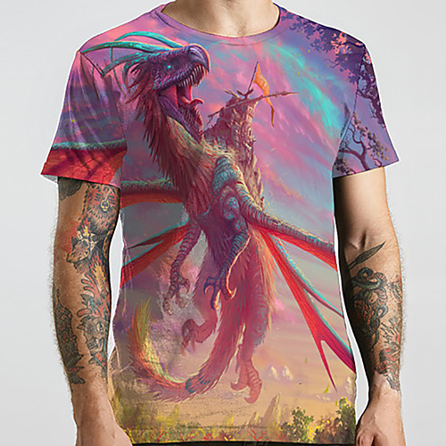 

Men's Unisex Tee T shirt Shirt 3D Print Dragon Graphic Prints Animal Plus Size Print Short Sleeve Casual Tops Basic Designer Big and Tall Round Neck Light Purple / Summer