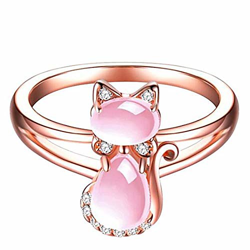 

rose gold pink cat ring fleurstone rhinestones animal jewelers women kids