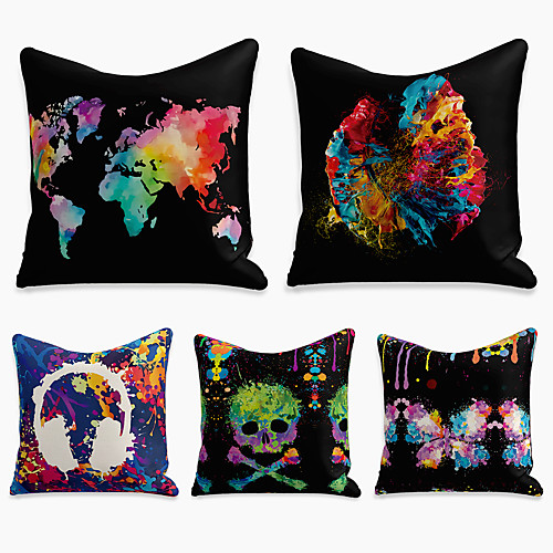 

Cushion Cover 5PCS Faux Linen Soft Print Square Throw Pillow Cover Cushion Case Pillowcase for Sofa Bedroom 45 x 45 cm (18 x 18 Inch) Superior Quality Mashine Washable