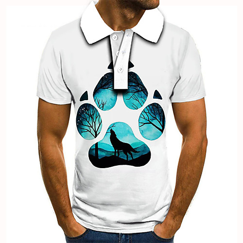 

Men's Golf Shirt Tennis Shirt 3D Print Graphic Prints Wolf Animal Button-Down Short Sleeve Street Tops Casual Fashion Cool White / Sports