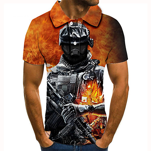

Men's Golf Shirt Tennis Shirt 3D Print Graphic Prints Soldier Button-Down Short Sleeve Street Tops Casual Fashion Cool Orange / Sports