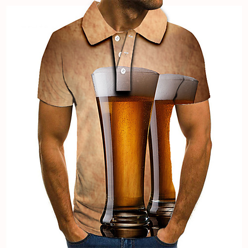 

Men's Golf Shirt Tennis Shirt 3D Print Graphic Prints Beer Button-Down Short Sleeve Street Tops Casual Fashion Cool Yellow / Sports