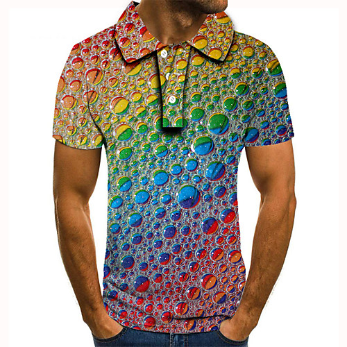 

Men's Golf Shirt Tennis Shirt 3D Print Rainbow Paisley Button-Down Short Sleeve Street Tops Casual Fashion Cool Rainbow / Sports