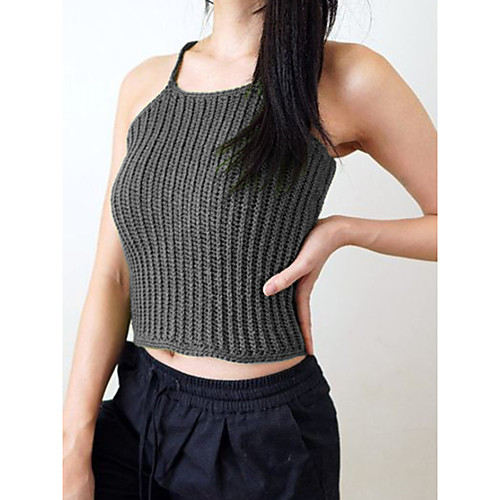 

Women's Knitted Solid Color Vest Sleeveless Sweater Cardigans Strap Fall Spring White Black Blushing Pink