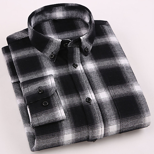 

Men's Shirt Plaid Button-Down Long Sleeve Casual Tops 100% Cotton Business Formal Casual Black / White Blue Purple / Work