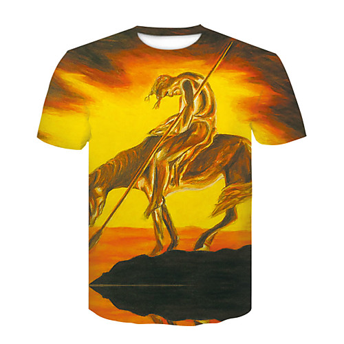 

Men's T shirt 3D Print 3D Rivet Mesh Short Sleeve Casual Tops Black Yellow Rainbow