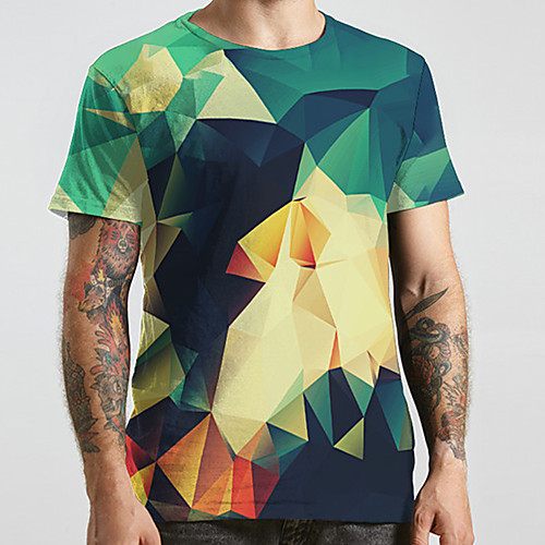 

Men's Unisex Tee T shirt 3D Print Graphic Prints Geometry Plus Size Print Short Sleeve Casual Tops Basic Designer Big and Tall Green