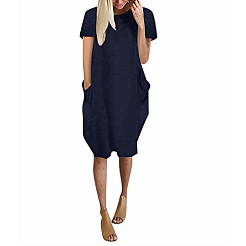 

Women's A Line Dress Knee Length Dress Wine ArmyGreen Black Purple Pink Gray Dark Blue Yellow Short Sleeve Solid Color Pocket Spring Summer Round Neck Casual Daily 2022 S M L XL XXL 3XL 4XL 5XL