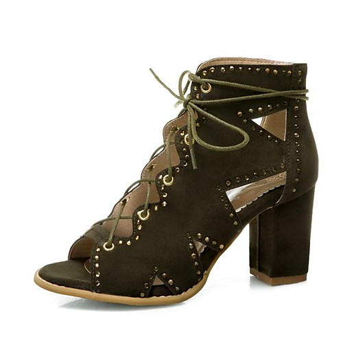 

Women's Sandals Lace up Summer Boots Chunky Heel Peep Toe PU Synthetics Black Green Brown