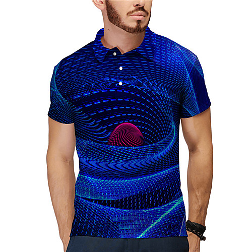 

Men's Golf Shirt Tennis Shirt 3D Print 3D Graphic Prints Button-Down Print Short Sleeve Daily Tops Casual Designer Big and Tall Blue / Summer