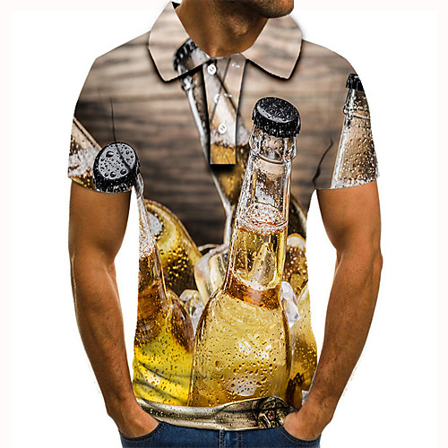 

Men's Golf Shirt Tennis Shirt 3D Print Graphic Prints Beer Button-Down Short Sleeve Street Tops Casual Fashion Cool Gray / Sports