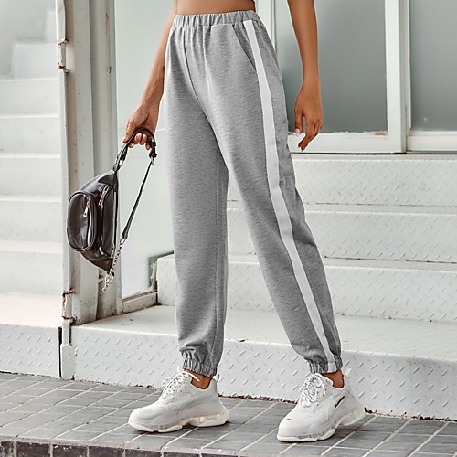 

LITB Basic Women's Beam Foot Trouser Drawstring Full Length Pants Pocket Elastic Bottom Solid Color Activewear