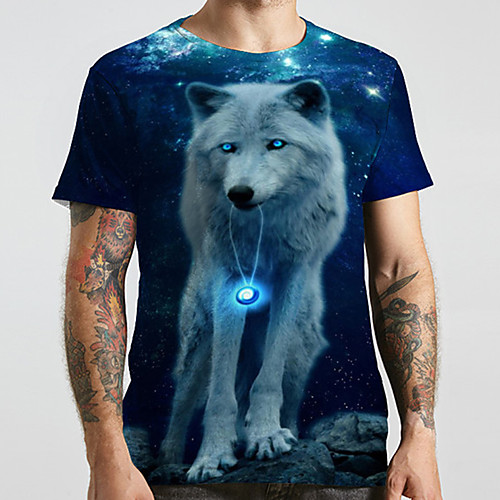 

Men's Unisex Tee T shirt 3D Print Graphic Prints Wolf Plus Size Print Short Sleeve Casual Tops Basic Designer Big and Tall Blue