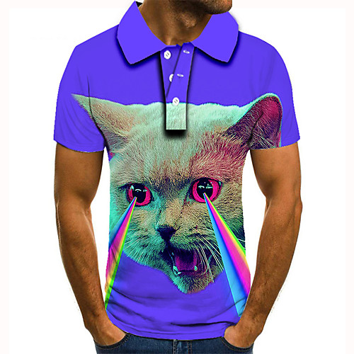 

Men's Golf Shirt 3D Print Cat Animal Button-Down Short Sleeve Street Tops Casual Fashion Cool Purple / Sports