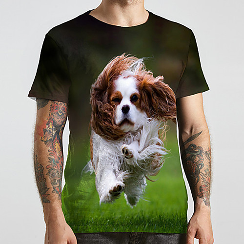 

Men's Unisex Tee T shirt 3D Print Dog Graphic Prints Animal Plus Size Print Short Sleeve Casual Tops Fashion Designer Big and Tall Green