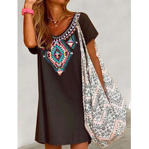 

spot cross-border summer 2021 new short skirt women's european and american retro printed round neck loose large size dress
