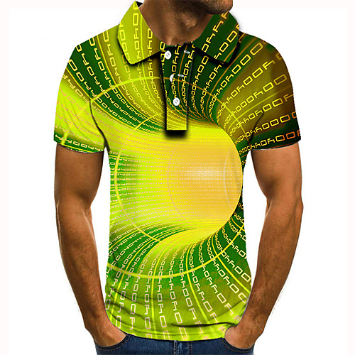 

Men's Golf Shirt Tennis Shirt 3D Print Optical Illusion Geometry Button-Down Short Sleeve Street Tops Casual Fashion Cool Yellow / Sports