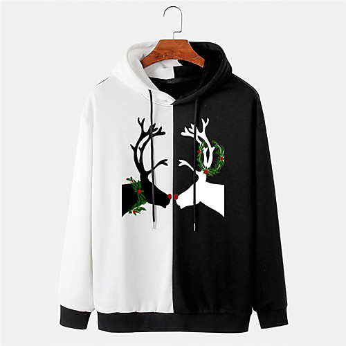 

Men's Pullover Hoodie Sweatshirt Color Block Graphic Prints Reindeer 3D Hooded Sports & Outdoor Daily Sports Hot Stamping Basic Casual Hoodies Sweatshirts Long Sleeve Black