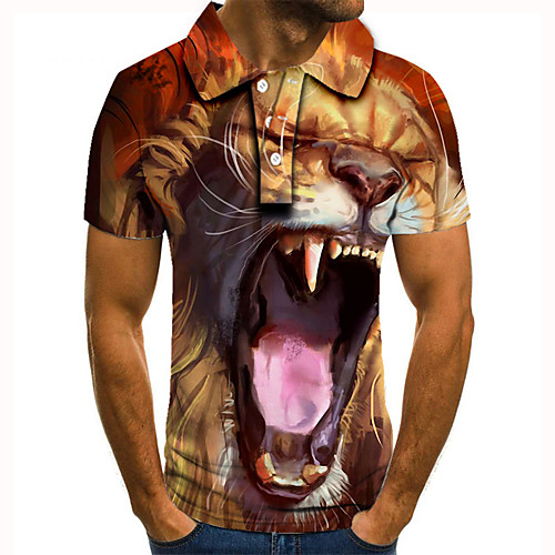

Men's Golf Shirt Tennis Shirt 3D Print Tiger Animal Button-Down Short Sleeve Street Tops Casual Fashion Cool Brown / Sports