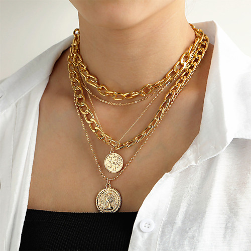 

round coin necklace retro multi-layer pendant necklace twist chain sweater chain