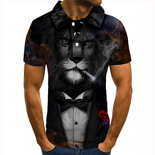 

Men's Golf Shirt 3D Print Graphic Prints Tiger Animal Button-Down Short Sleeve Street Tops Casual Fashion Cool Black / Sports