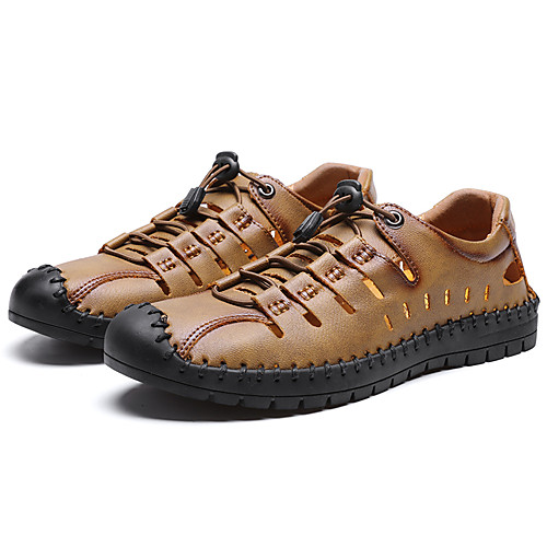 

Men's Sandals Hand Stitching Sporty Casual Beach Athletic Outdoor Water Shoes Walking Shoes Nappa Leather Cowhide Breathable Handmade Non-slipping Booties / Ankle Boots Black Yellow Khaki Spring