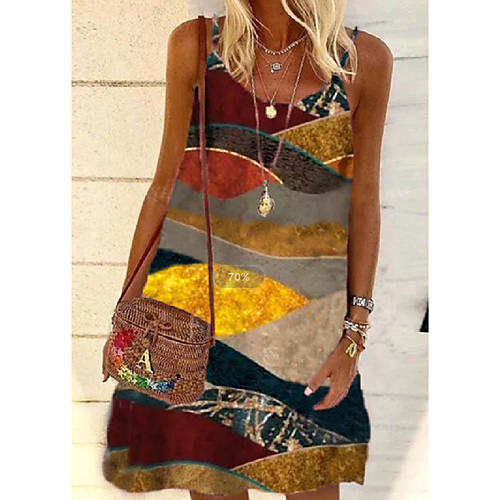 

Women's A Line Dress Knee Length Dress Yellow Sleeveless Print Color Block Patchwork Print Summer Round Neck Casual Loose 2021 S M L XL XXL 3XL