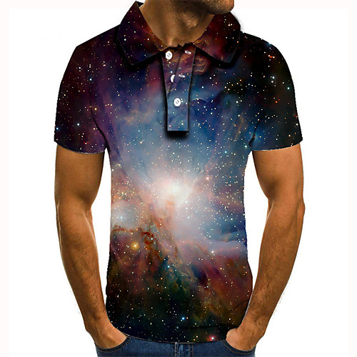 

Men's Golf Shirt Tennis Shirt 3D Print Galaxy Graphic Prints Interstellar Button-Down Short Sleeve Street Tops Casual Fashion Cool Blue / Sports