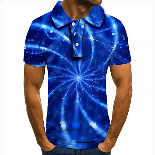 

Men's Golf Shirt Tennis Shirt 3D Print 3D Graphic Prints Button-Down Short Sleeve Street Tops Casual Fashion Cool Blue / Sports