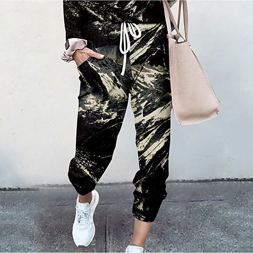 

Women's Basic Soft Comfort Daily Home Jogger Pants Abstract Tie Dye Full Length Elastic Drawstring Design Print Black / White BlackGrey Wine Black Red